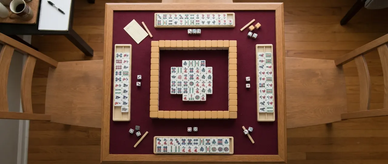 American mahjong table arranged for a beginner lesson